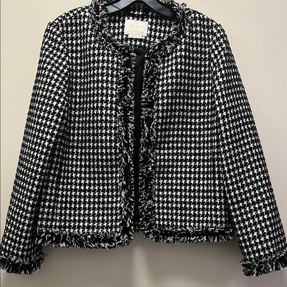 Kate Spade New York Black and White Metallic Cropped Party Tweed Jacket Sz. 8
